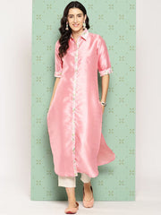 Pink Floral Printed Art Silk Kurta-AHKUPSDP-1096-ICH