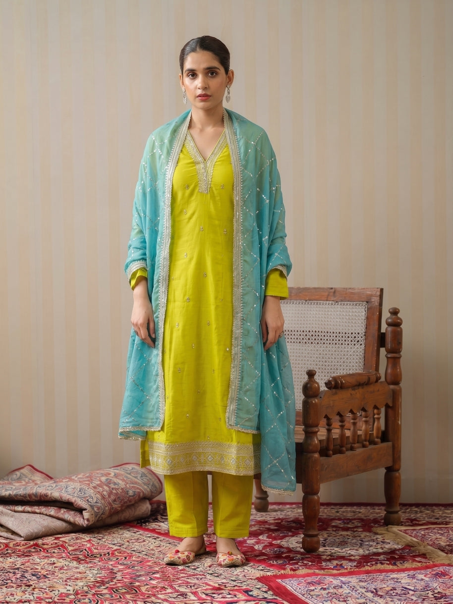 Polyester Kurta Set for Women - Yellow | MLWSHKS9298YLW