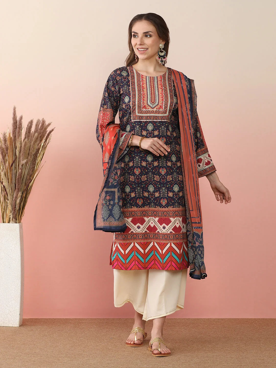 Women Ethnic Motifs Printed Regular Gotta Patti Kurta with Palazzos & With Dupatta-AHKUPZDU-COMBO-951