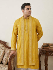 Embroidered & Sequin Kurta Pyjama With Dupatta ( JOKP D 5088Mustard  )