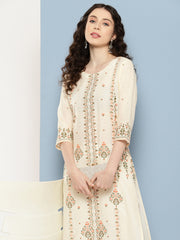Off White Floral Printed Pure Cotton Kurta-AHKUCOKHGL-998