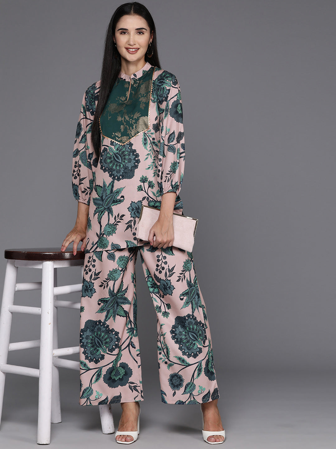 Green Printed Tunic with Palazzos | Women's Co Ord Sets Online