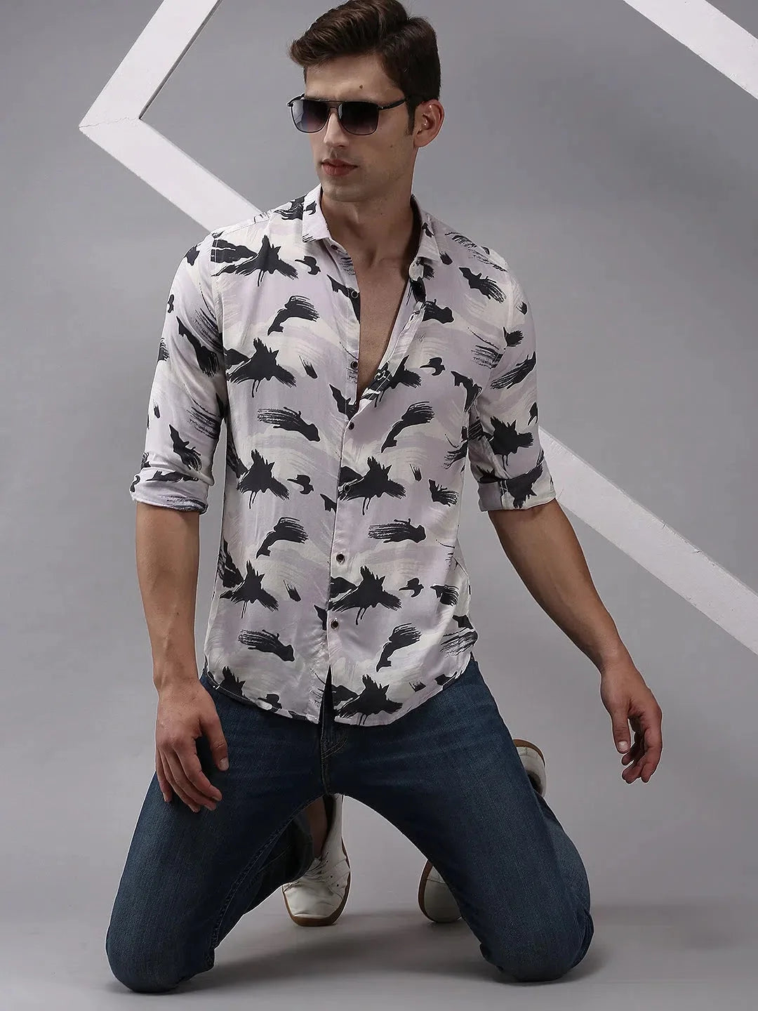 Purple Printed Casual Shirt for Men | Viscose Printed Shirt