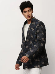 Men Black Printed Casual Blazers-SOBLZ-082-3-Black