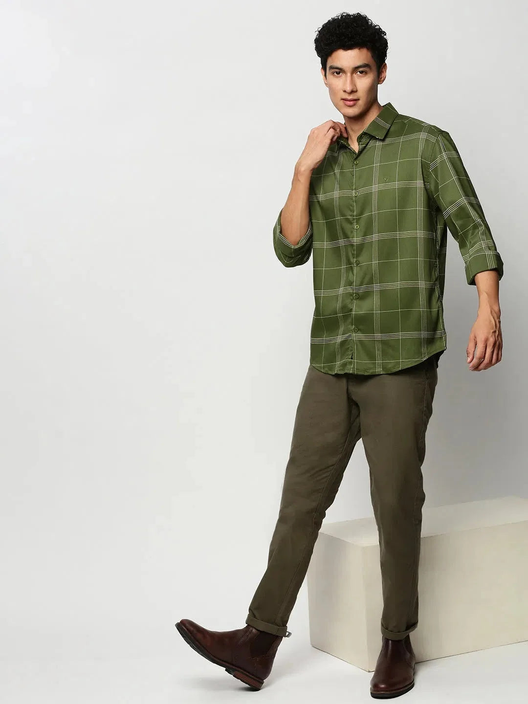 Stylish Green Checked Mens Shirt - Cotton Casual Shirt | DesiQlo