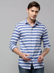 Men Blue Striped Casual Shirt-COMPACTSTRIPE-4793-Blue