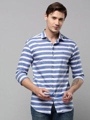 Men Blue Striped Casual Shirt-COMPACTSTRIPE-4793-Blue