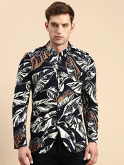 Men Navy Printed Party Blazer-SOBLZ-79-1-Navyblue