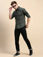 Men Green Solid Casual Shirt-CHERRY-0321-Olive
