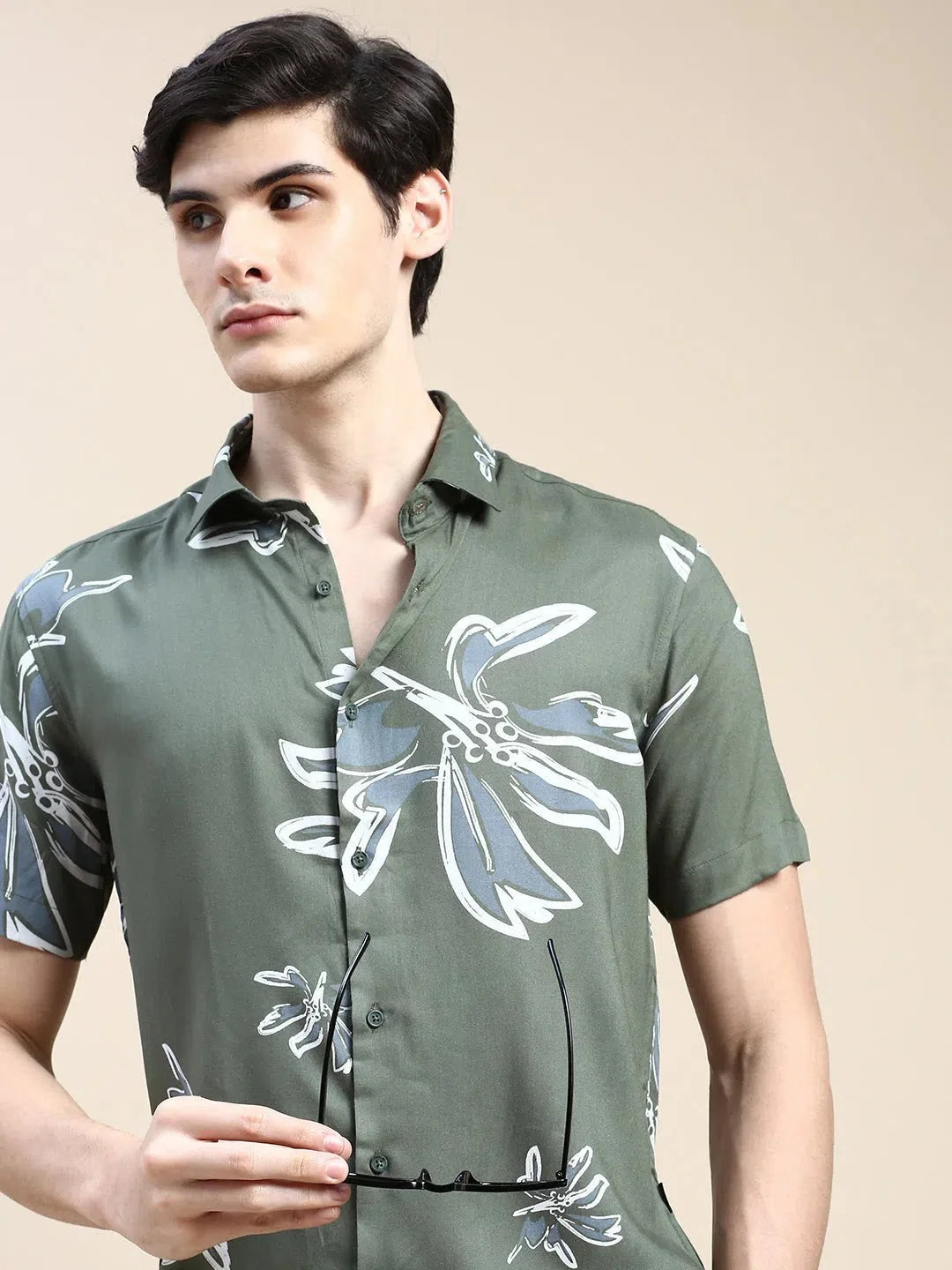 Men's Green Floral Cotton Shirt - Stylish Printed Shirt