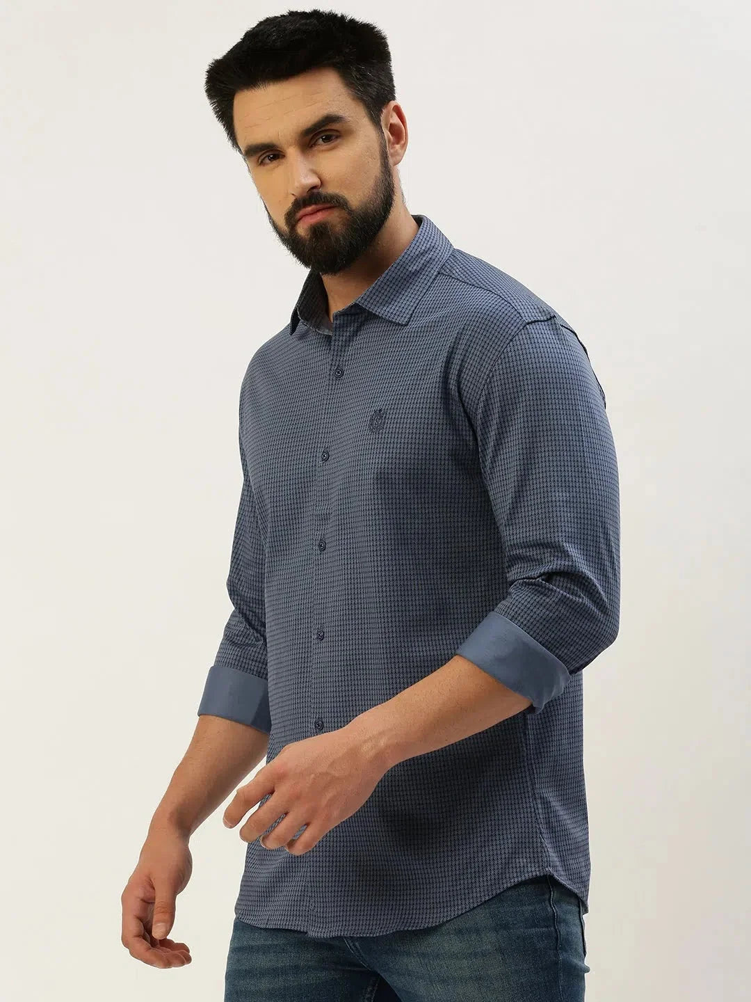 Blue Printed Mens Shirt - Casual Cotton Shirt
