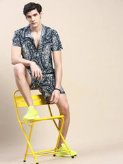 Men Navy Printed Casual Co ord Set-AM-92-11-Navyblue