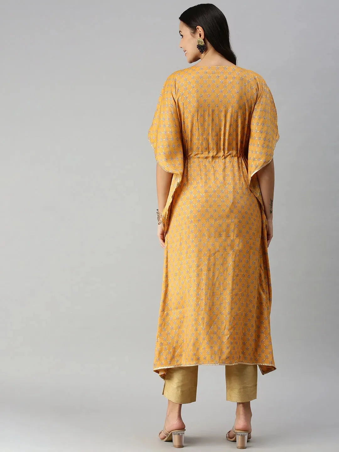 Mustard Floral Kaftan Kurta - Stylish Women's Kaftan Dresses