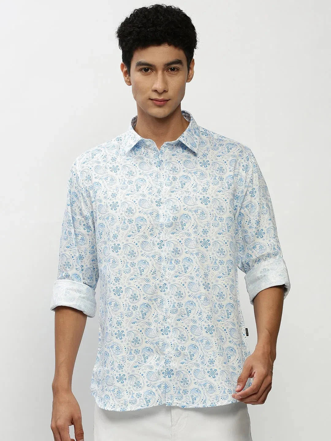 Blue Printed Cotton Mens Shirt | Casual Shirts for Men DesiQlo