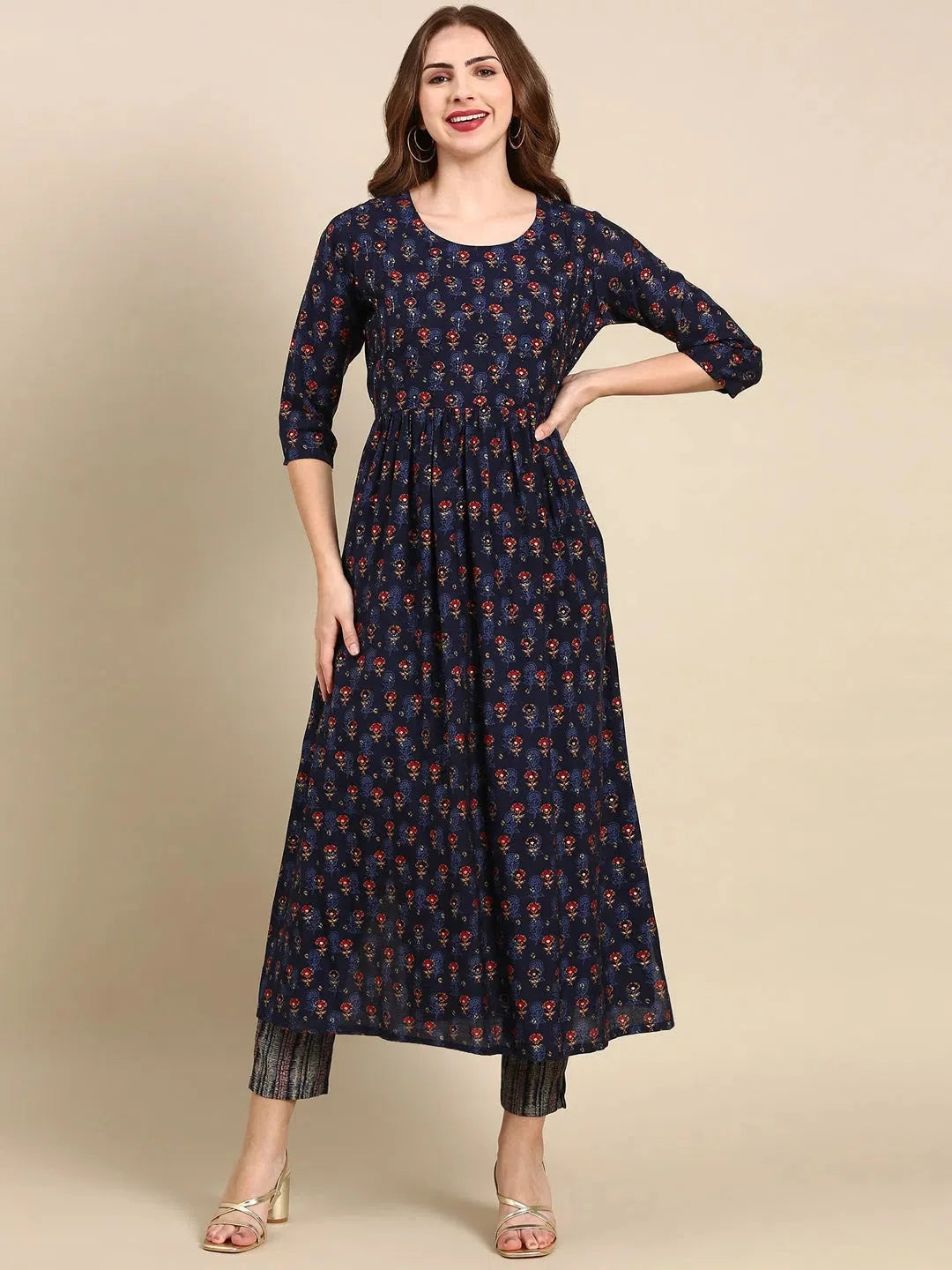 Navy Blue Printed Kurta Set | Ethnic Motifs | Women's Kurta Sets