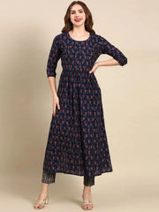Women's Navy Blue Printed Kurta SetKC-1021-Navyblue