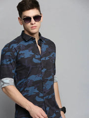 Men Navy Printed Casual Shirt-CARLOSPRINT-3230-Navyblue