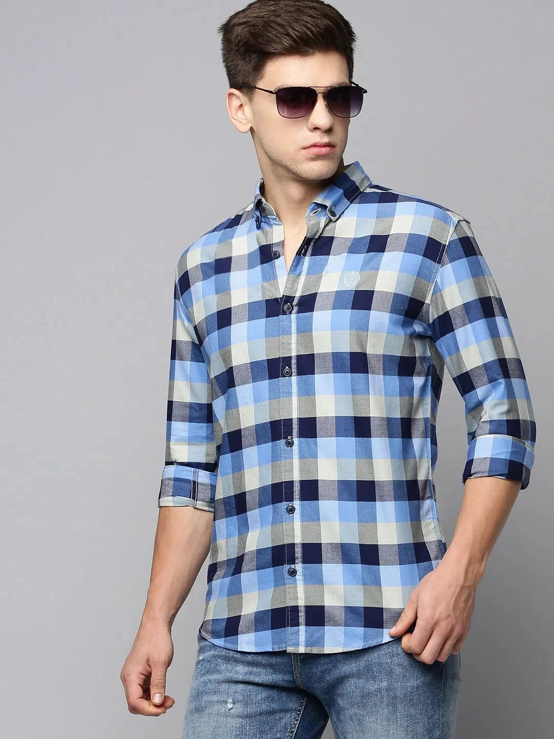 Trending Blue Checked Mens Shirt - Cotton Casual Shirt | DesiQlo