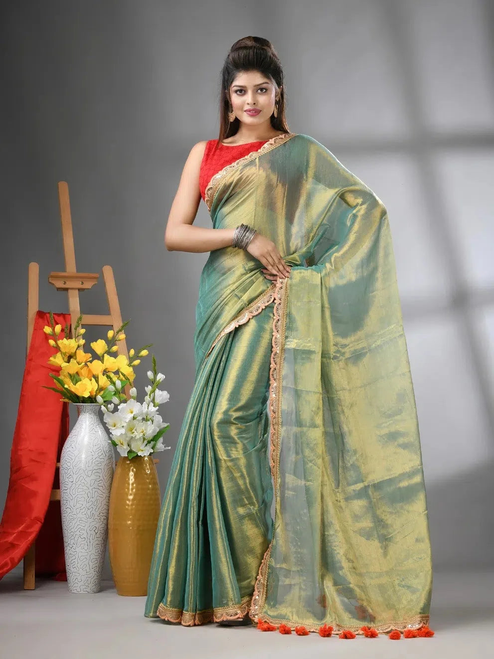 Pistachio Green Cotton Saree with Gota Patti | Indian Sarees