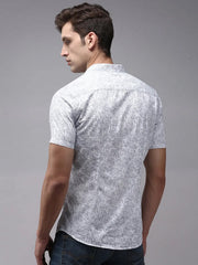 Men White Printed Casual Shirt-AMBARPRINT-1478-White