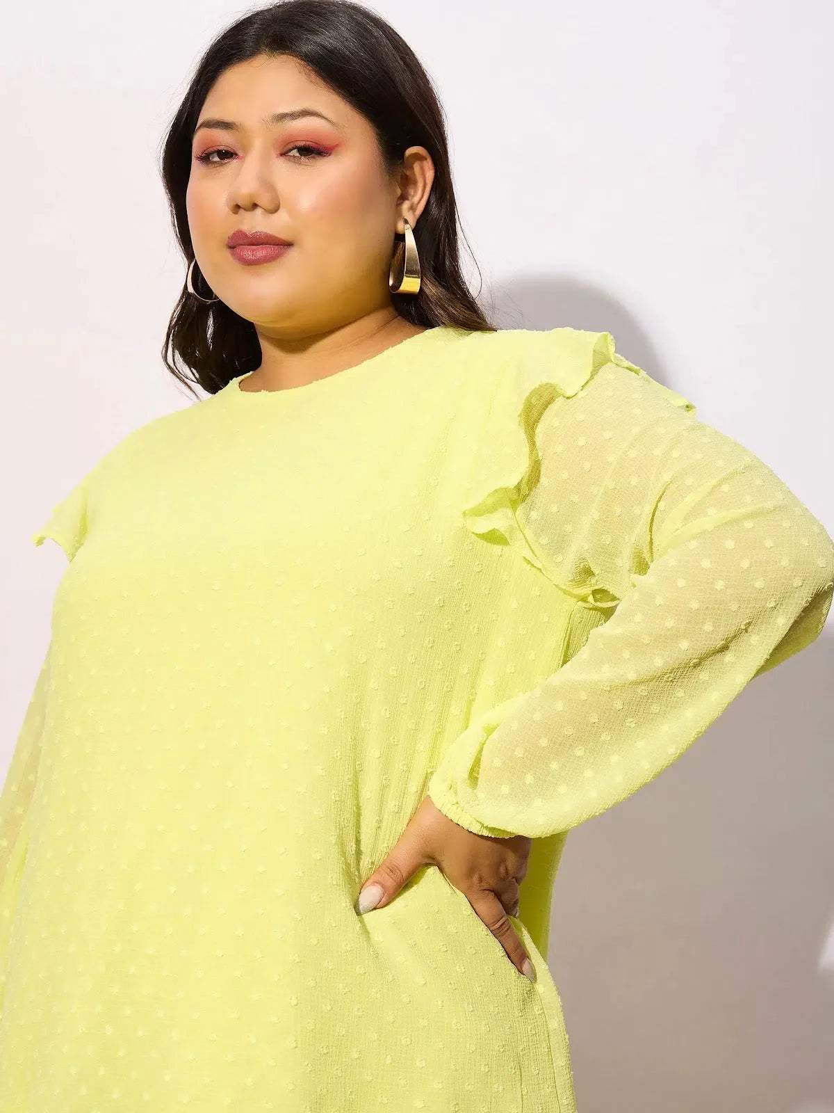 Yellow Dobby Round Neck Top | Women's Western Clothing