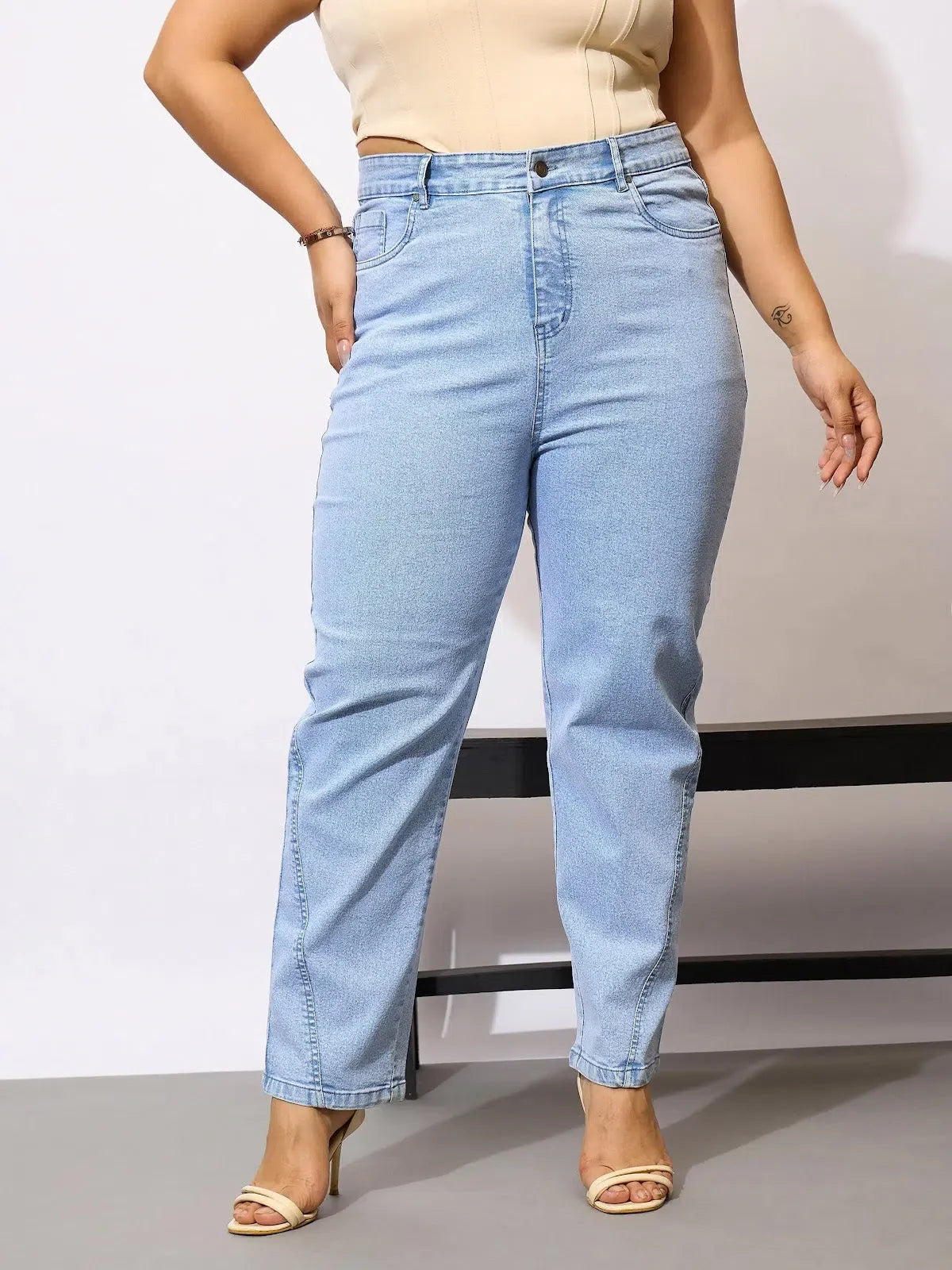 Ice Blue Acid Wash Mom Fit Jeans | Comfort Fit Denim