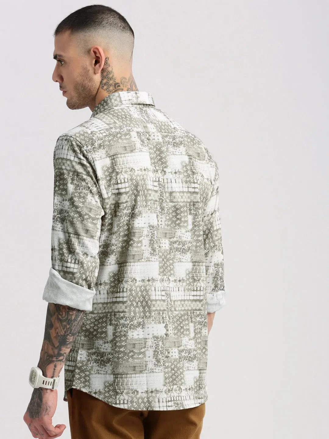 Men's Abstract Green Casual Shirt - Kurta Pajama Style Alterna...