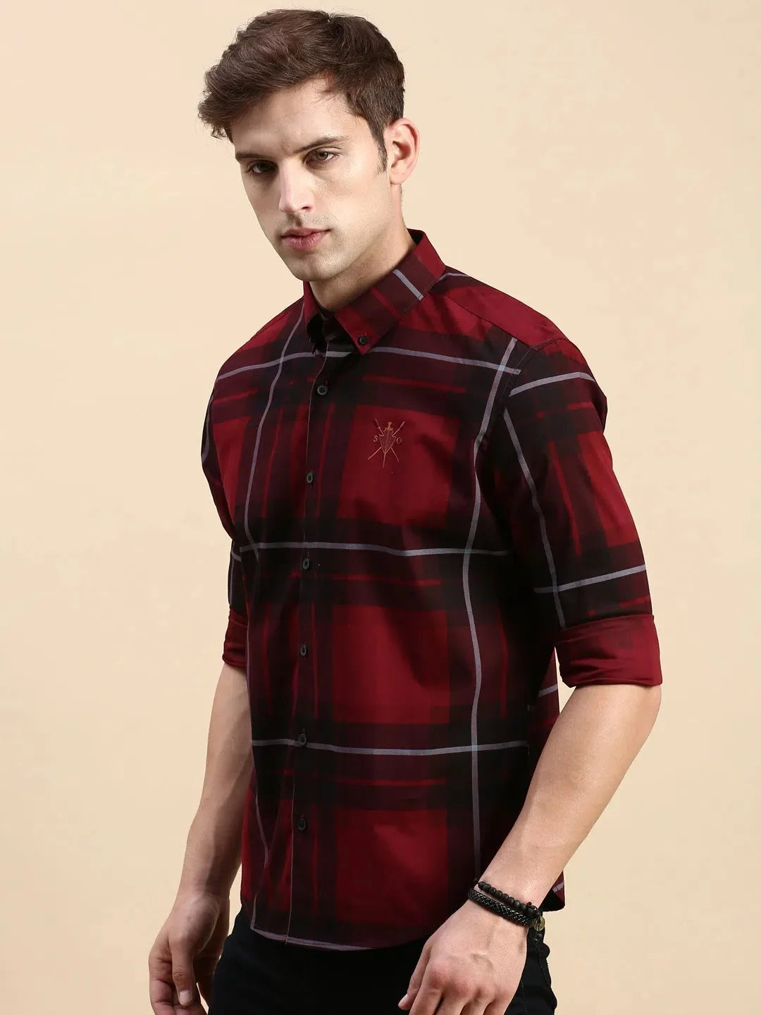 Maroon Checked Mens Shirt - Cotton Casual Shirt | DesiQlo