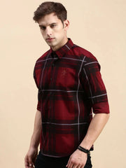 Men Maroon Checked Casual Shirt-ZEECHECKS-5238-Maroon