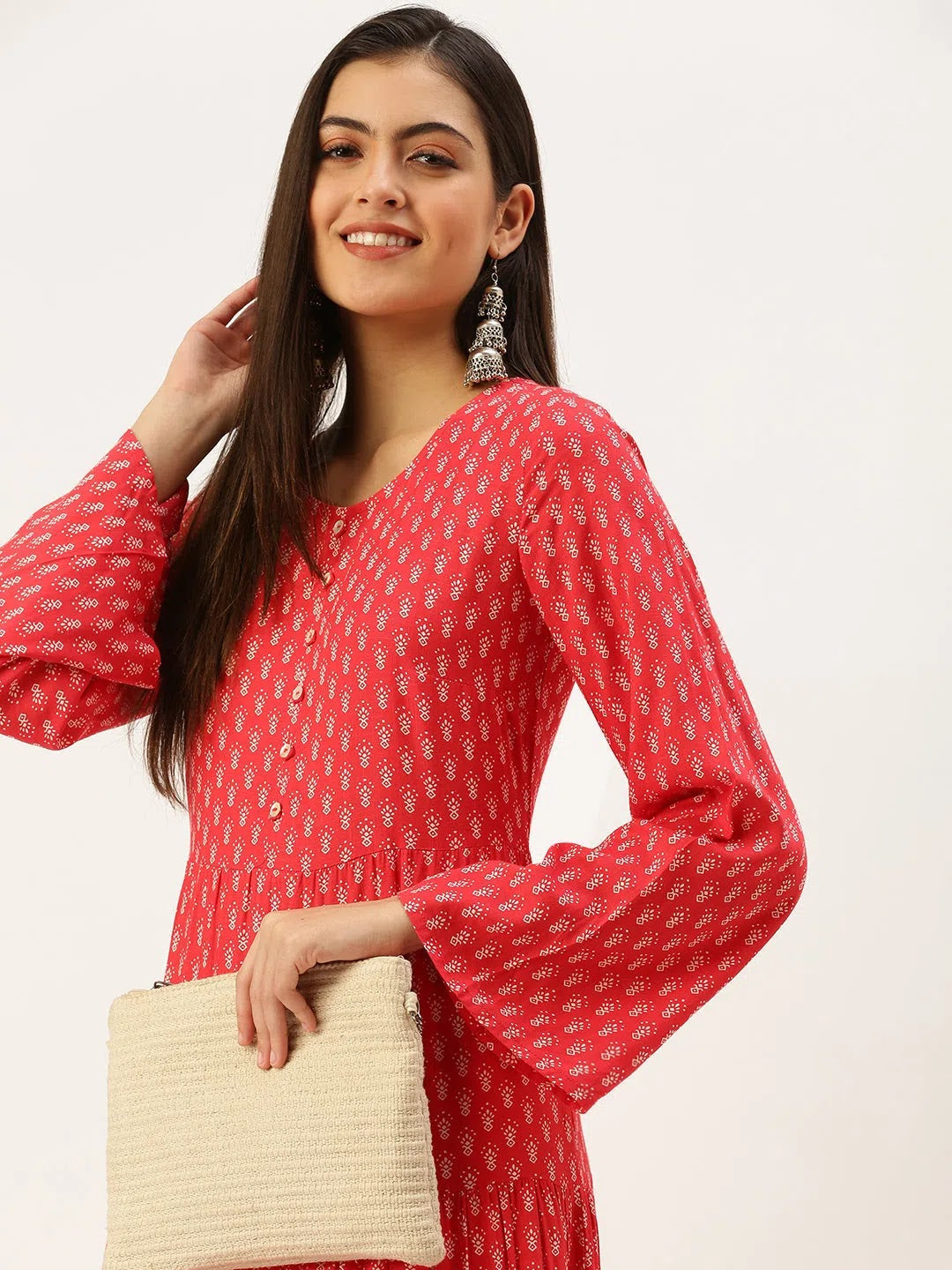 Pink Printed A-Line Indian Kurta for Women - DesiQlo
