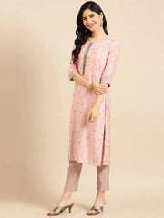 Women's Pink Printed Kurta SetKC-3339-Pink