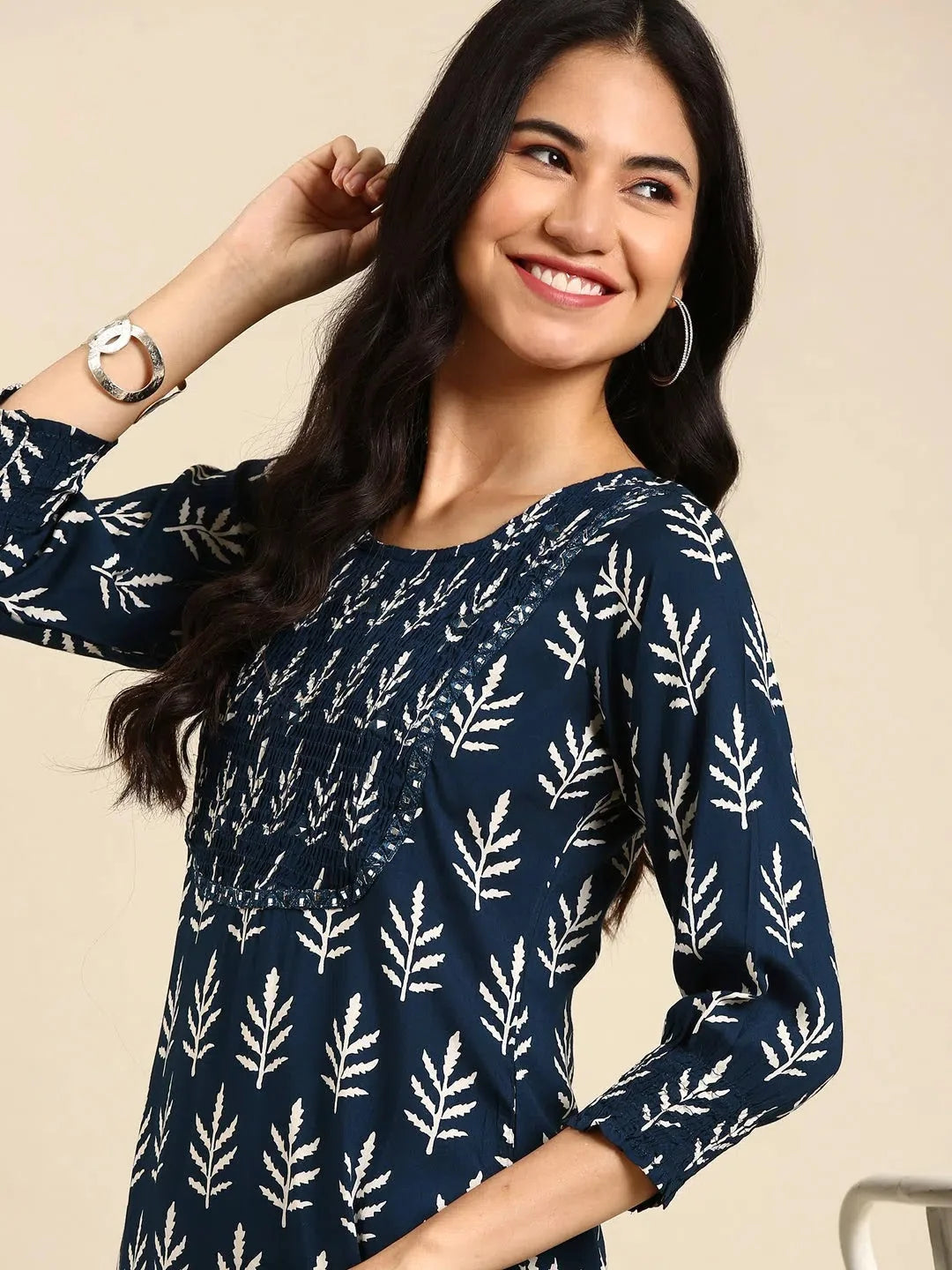 Blue Embroidered Kurti | Cotton Indian Kurtis for Women