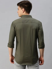 Men Green Printed Casual Shirt-JAMESTWILL-4729-Olive
