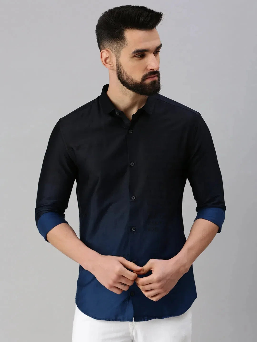 Navy Blue Printed Mens Shirt - Casual Cotton Mens Shirt