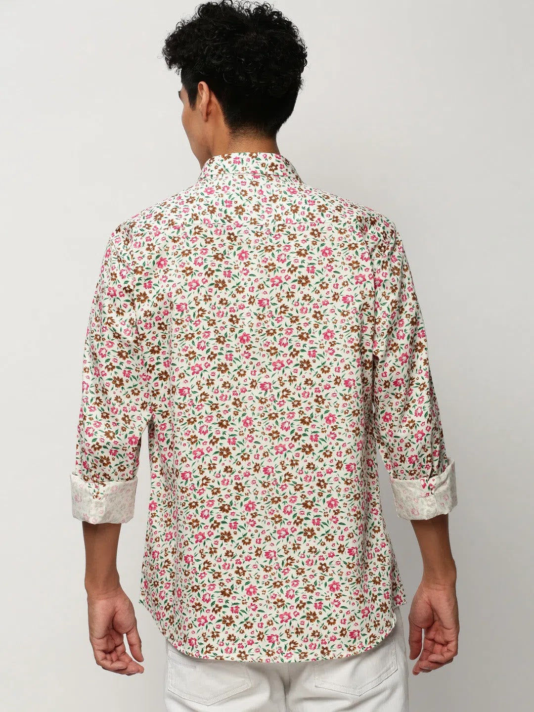 Men's White Floral Casual Shirt - Cotton Printed Shirt DesiQlo