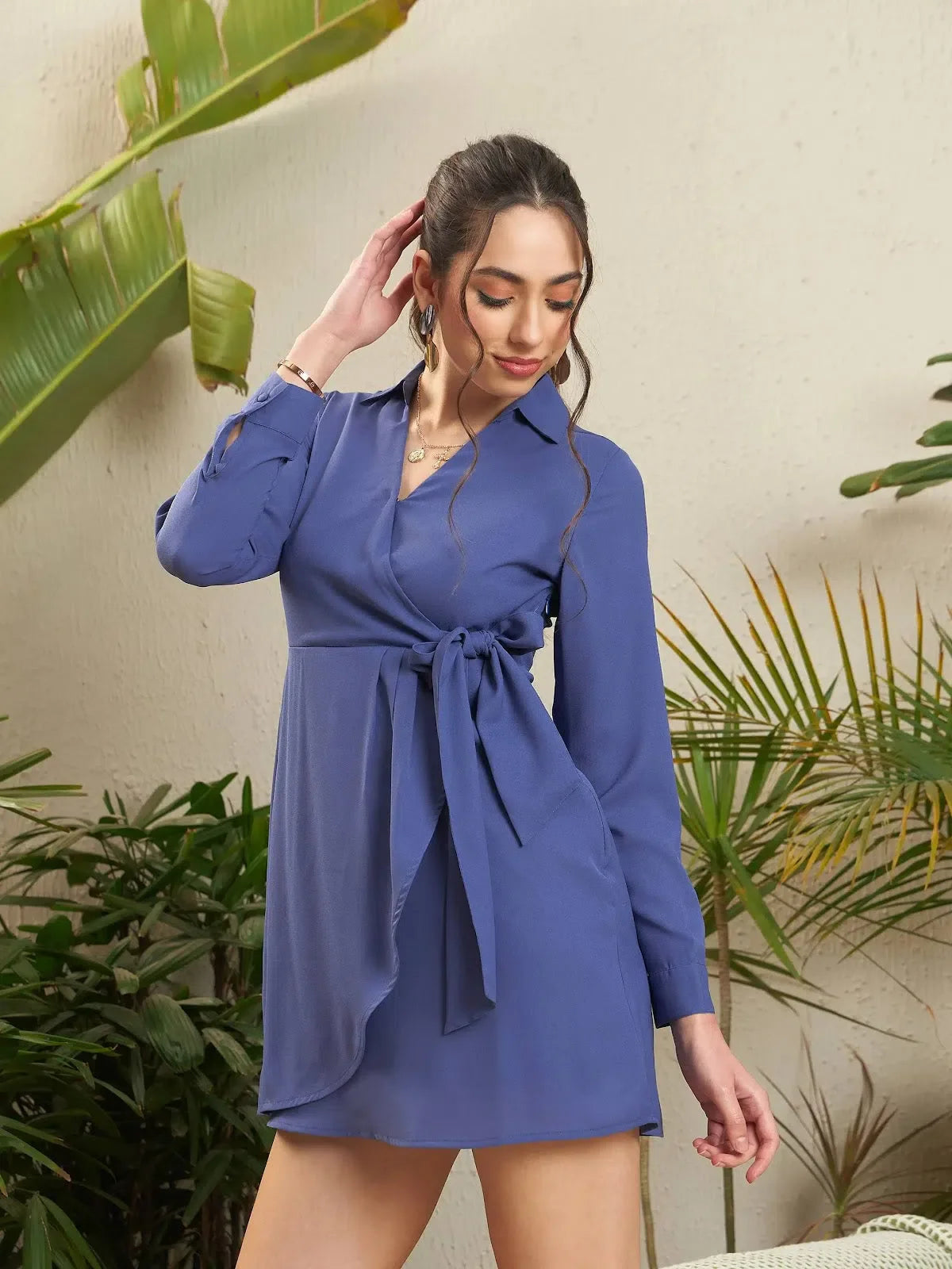 Blue Wrap Dress - Chic Women's Western Wear for Any Event