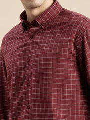 Men Maroon Checked Casual Shirt-GROVER-1120-Maroon