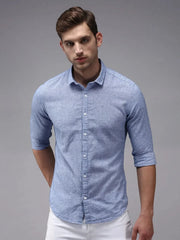 Men Blue Solid Casual Shirt-SOFTLINENSTRIPE-1707-Blue
