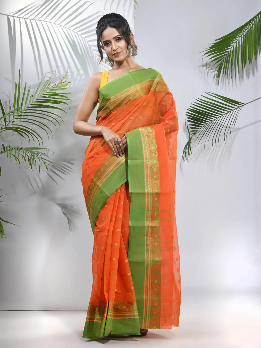 Orange Cotton Tant Saree | Designer Sarees India