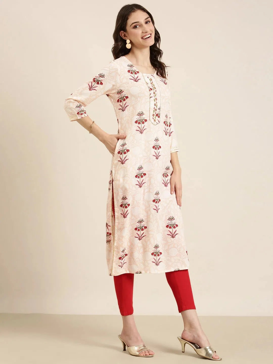 Peach Floral Women's Kurta - Stylish Cotton Kurtas Online