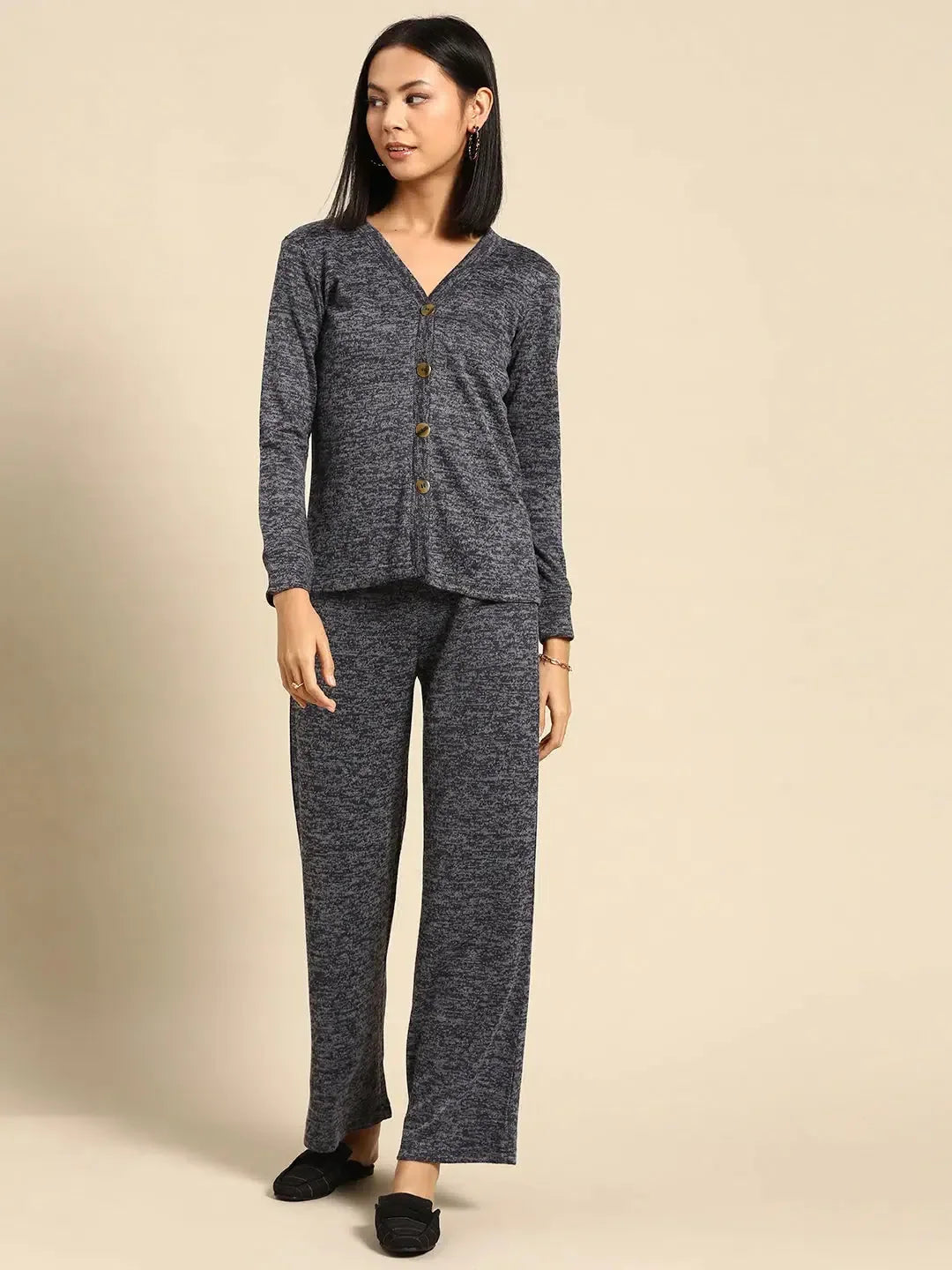 Navy Front Open Cord Set for Women - Stylish Two Piece Set