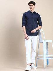 Men Navy Solid Casual Shirt-SWALLOW-1769-Navyblue