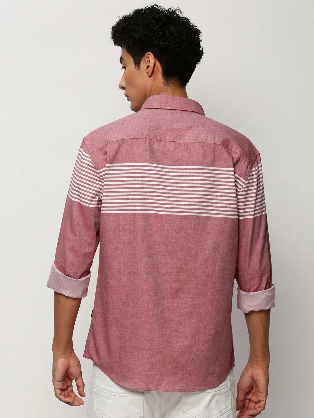Trendy Men's Pink Striped Cotton Shirt | Casual & Stylish