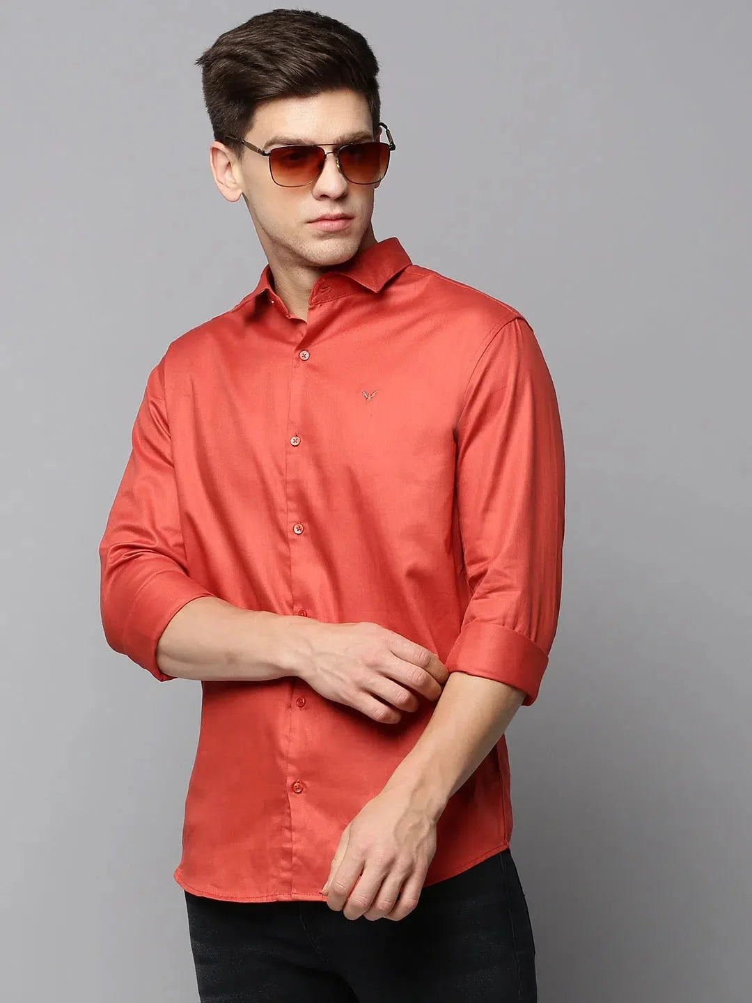 Men Rust Solid Casual Shirt-BREZZAPLAIN-4546-Rust