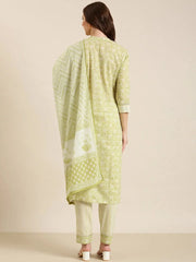Women Lime Green Floral Straight Kurta Set-BCK-1536-Limegreen