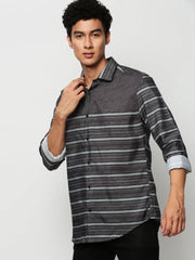 Men Green Striped Casual Casual Shirts-IMPORTEDSTRIPE-5472-Olive