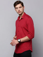 Men Red Solid Casual Shirt-MONTIKNITS-3370-Burgundy