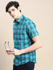 Men Green Checked Casual Shirt-ALMACHECKS-79-Green