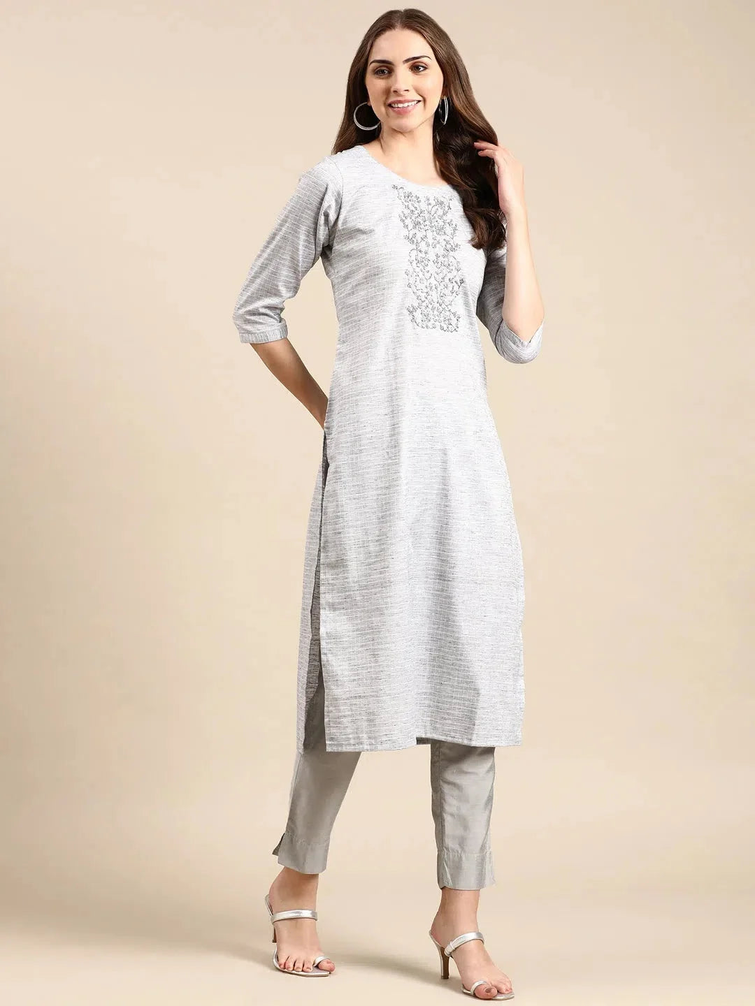 Grey Solid Indian Kurta for Women | Casual Cotton Kurtis
