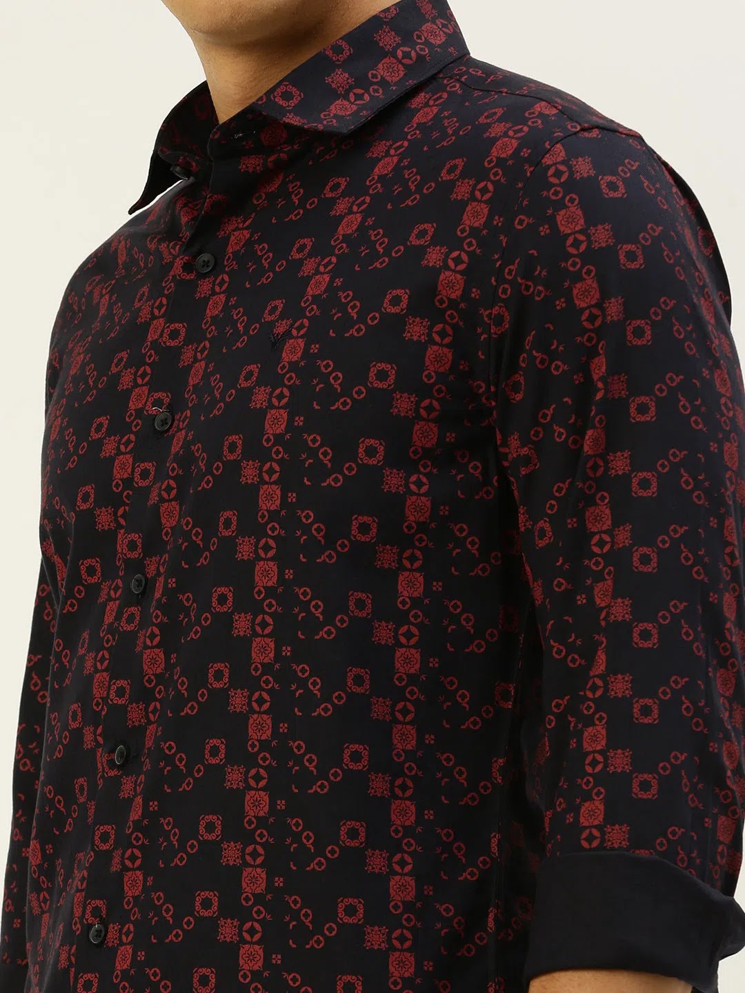 Navy Cotton Printed Shirt for Men - Casual Style | DesiQlo